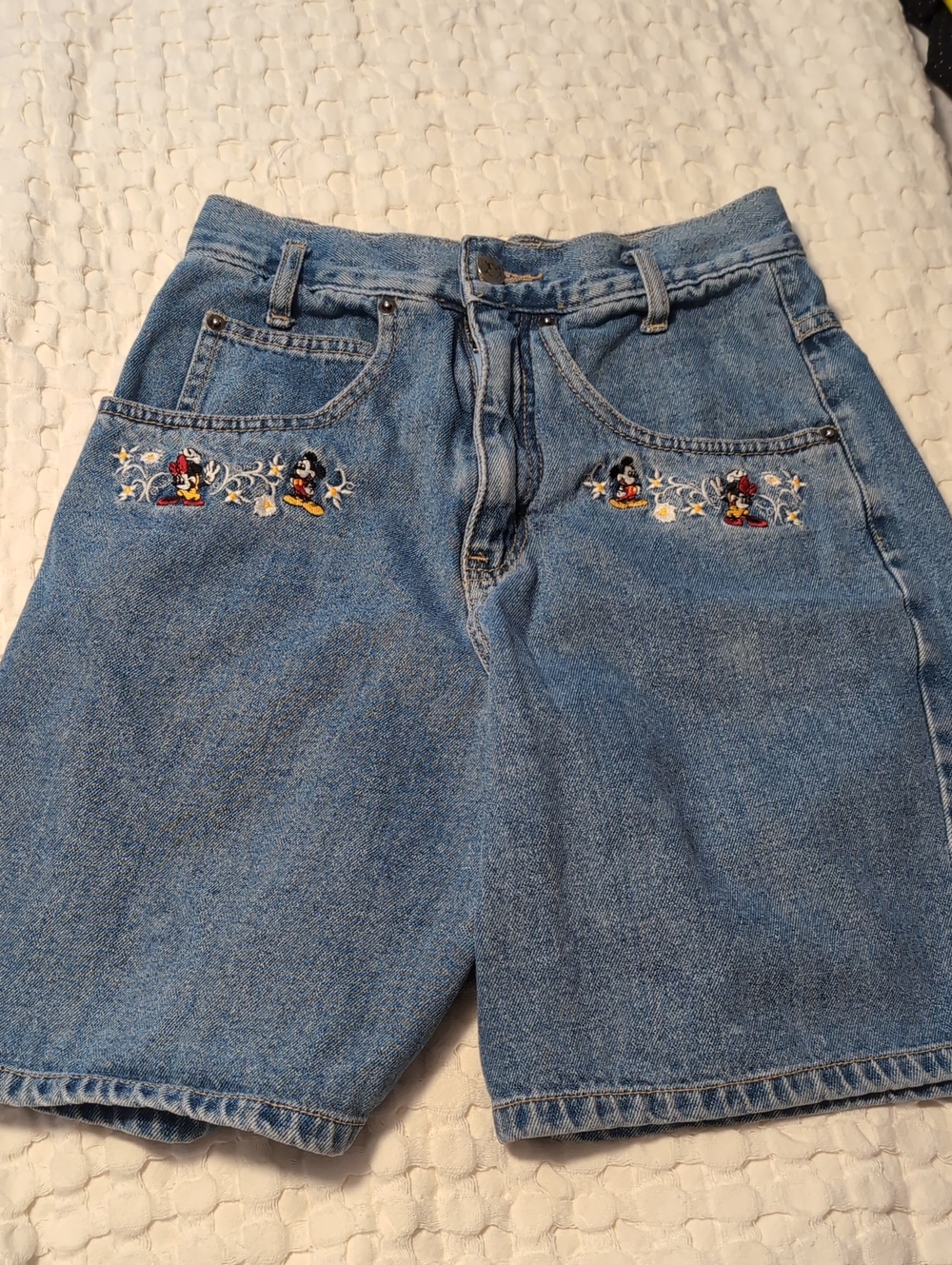 Vintage 90s Mickey Unlimited Embroidered Denim Shorts Small Jerry Leigh
